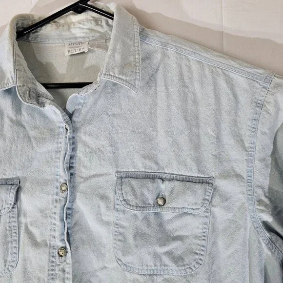 READ Vintage Mystic Blues Button Up Shirt Womens 20W Plus Long Sleeve Denim 90s - Picture 3 of 9